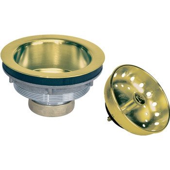 Plumb Pak PP5435PB Basket Strainer, Stainless Steel, Polished Brass, For: 3-1/2 in Dia Opening Kitchen Sink