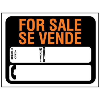 Hy-Ko Hy-Glo Series 3072 Identification Sign, For Sale Se Vende, Fluorescent Orange Legend, Plastic