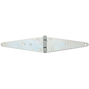 National Hardware N128-165 Heavy Strap Hinge, 15.39 in W Frame Leaf, 0.11 in Thick Leaf, Steel, Zinc, Tight Pin, 33 lb