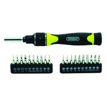 General 70210 Ratcheting Screwdriver, Dual, Multi-Bit Drive, 6-3/4 in OAL