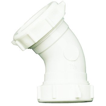 Plumb Pak PP20557 Drain Pipe Elbow, 1-1/2 in, 45 deg Angle, PVC, White