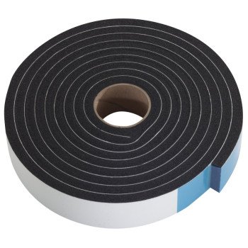 M-D 43155 Weatherstrip Tape, 1 in W, 1/4 in Thick, 10 ft L, Sponge Rubber, Black