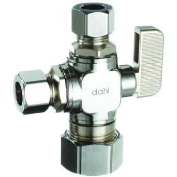 Dahl 511-33-31-31 Ball Valve, 5/8 x 3/8 x 3/8 in Connection, Compression, Manual Actuator, Brass Body