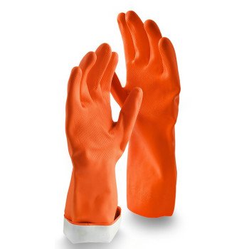 Libman 1325 Premium Reusable Gloves, L, 13 in L, Latex, Orange