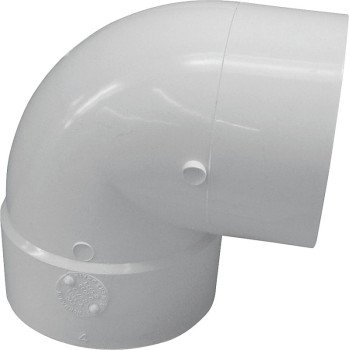 Canplas 414157BC Short Turn Pipe Elbow, 6 in, Spigot x Hub, 90 deg Angle, PVC, White