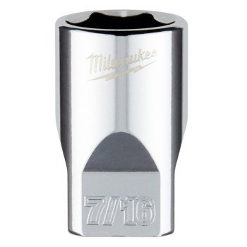 Milwaukee 45-34-9008 Socket, 7/16 in Socket, 1/4 in Drive, 6-Point, Chrome Vanadium Steel, Chrome