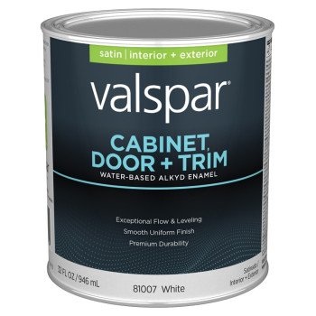 Valspar 8100 028.0081007.007 Cabinet, Door and Trim Paint Enamel, Water Base, Satin Sheen, White Base, 1 gal