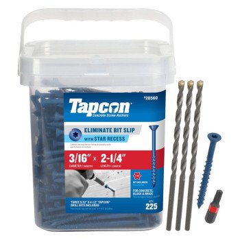 Tapcon 28560 Concrete Screw Anchor, 3/16 in Dia, 2-1/4 in L, Steel, Climaseal, 225/PK