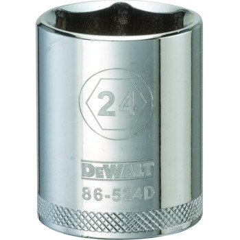 DEWALT DWMT86524OSP Drive Socket, 24 mm Socket, 1/2 in Drive, 6-Point, Vanadium Steel, Polished Chrome