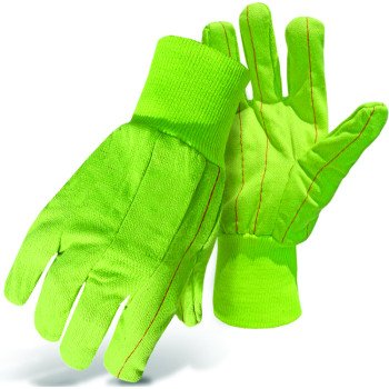 BOSS 30PCN Protective Gloves, L, Straight Thumb, Knit Wrist Cuff, Cotton/Polyester, Fluorescent Green