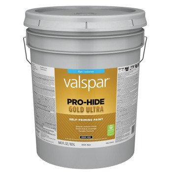 Valspar Pro-Hide Gold Ultra 6100 028.0061005.008 Latex Paint, Acrylic Base, Flat, Black, 5 gal, Plastic Pail