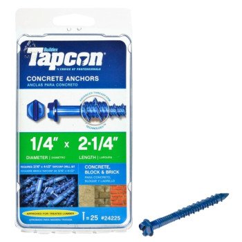 Tapcon 24225 Screw Anchor, 1/4 in Dia, 2-1/4 in L, Steel, Climaseal