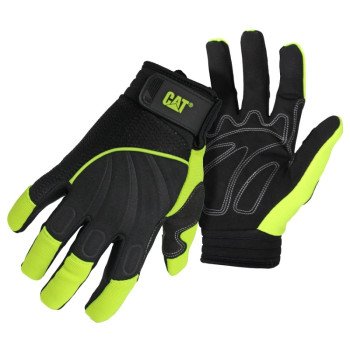 Cat CAT012224-L Mechanic Gloves, Men's, L, Adjustable Wrist Cuff, Synthetic Leather, Green