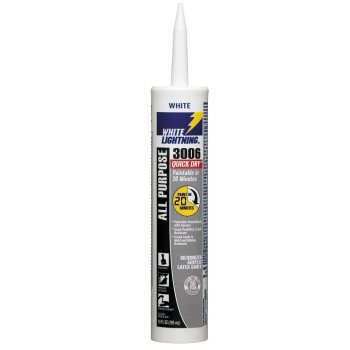 White Lightning 3006 Quick Dry W12QD0010 Caulk, White, 7 days Curing, 40 to 140 deg F, 10 fl-oz Syringe