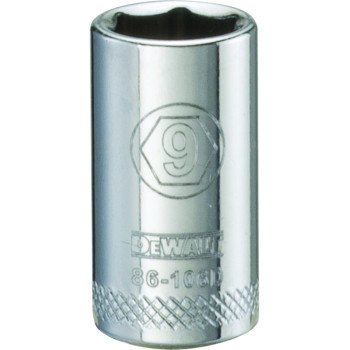 DEWALT DWMT86106OSP Hand Socket, 9 mm Socket, 1/4 in Drive, 6-Point, Vanadium Steel, Polished Chrome