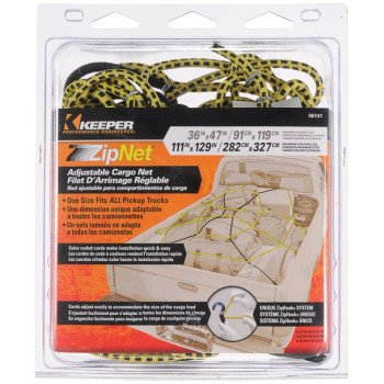 Keeper ZipNet 06141 Adjustable Cargo Net, 86 in L, 74 in W, Rubber, Black/Yellow