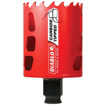 Diablo DHS2250CT GP Hole Saw, 2-1/4 in Dia, 2-3/8 in D Cutting, 3/8 in Arbor, Carbide Cutting Edge