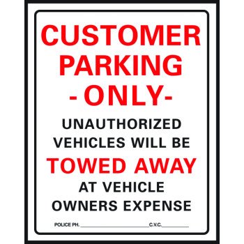 Hy-Ko 700 Parking Sign, Rectangular, Black/Red Legend, White Background, Plastic, 15 in W x 19 in H Dimensions