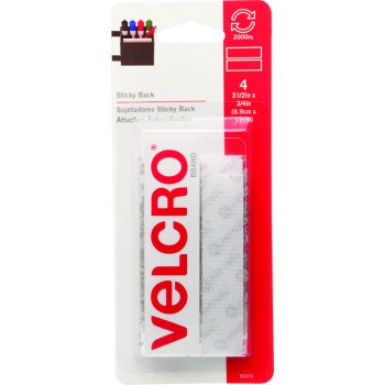 VELCRO Brand 90076 Fastener, 3/4 in W, 3-1/2 in L, Nylon, White, Rubber Adhesive