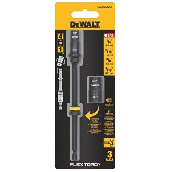 DEWALT FLEXTORQ DWADENDEXT-2 4-in-1 Double-Ended Nut Driver, 1/4, 5/16, 3/8, 7/16 in Drive, 6 in L, Hex Shank