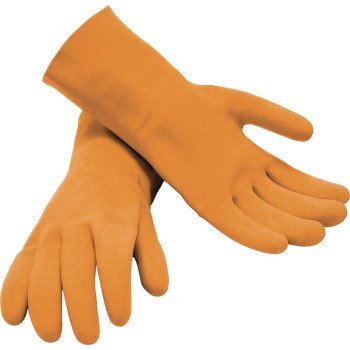 M-D 49142 Grouting Protective Gloves, One-Size, 13 in L, Rolled Cuff, Latex, Orange