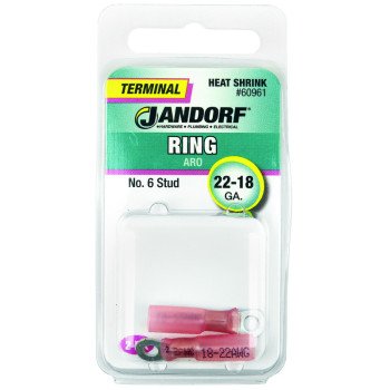 Jandorf 60961 Ring Terminal, 22 to 18 AWG Wire, #6 Stud, Pink