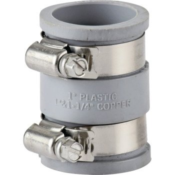 ProSource TC-150 Drain Connector, 1-1/4 x 1-1/2 in, Brass or Plastic Drain Pipes, PVC, Gray