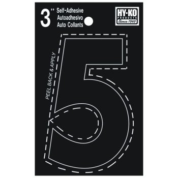 Hy-Ko 30400 Series 30405 Die-Cut Number, Character: 5, 3 in H Character, Black Character, Vinyl