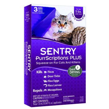 Sentry PurrScriptions Plus 02111 Flea and Tick Squeeze-On, Liquid, Mild Acetate, 6 Count