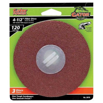 Gator 3070 Fiber Disc, 4-1/2 in Dia, 120 Grit, Fine, Aluminum Oxide Abrasive, Fiber Backing