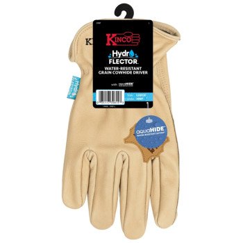 Hydroflector 398P-L Gloves, Men's, L, Keystone Thumb, Easy-On Cuff, Cowhide Leather, Tan