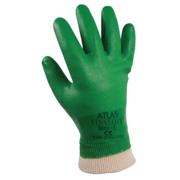 Showa 600L-09.RT Coated Gloves, L, Knit Wrist Cuff, PVC, Green