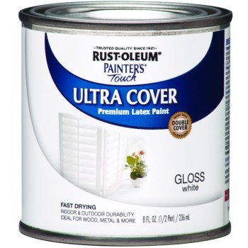 Rust-Oleum 1992730 Enamel Paint, Water, Gloss, White, 0.5 pt, Can, 120 sq-ft Coverage Area