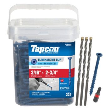 Tapcon 28565 Concrete Screw Anchor, 3/16 in Dia, 2-3/4 in L, Steel, Climaseal