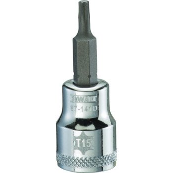 DEWALT DWMT87141OSP Torx Bit Socket, T15 Tip, 3/8 in Drive, Polished Chrome Vanadium