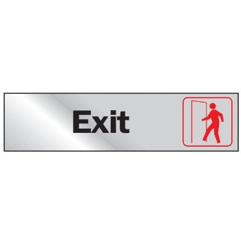 Hy-Ko 471 Graphic Sign, Exit, Silver Background, Vinyl, 2 in H x 8 in W Dimensions