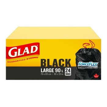 Glad 30306 Trash Bag, L, 90 L, Black