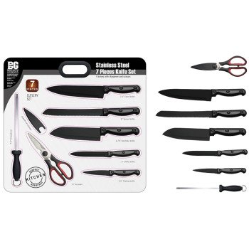 Exclusively Orgill Kitchen Knife Set, 7-Piece, ABS/Stainless Steel, Black, Black