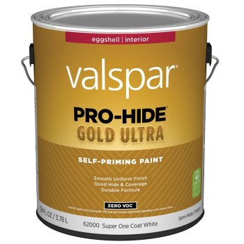 Valspar Pro-Hide Gold Ultra 6200 028.0062000.007 Latex Paint, Acrylic Base, Eggshell Sheen, Super One Coat White