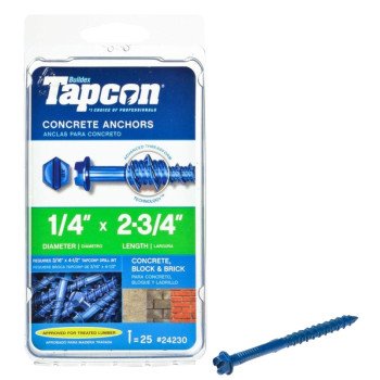 Tapcon 24230 Concrete Screw Anchor, 1/4 in Dia, 2-3/4 in L, Steel, Climaseal