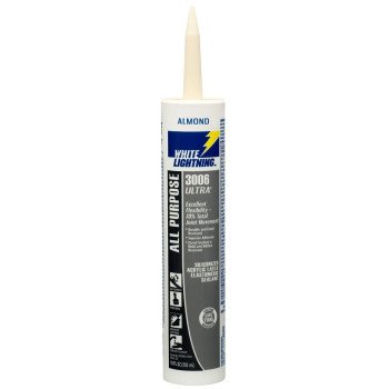 White Lightning W11002010 All Purpose Elastomeric Sealant, Almond, 5 to 7 days Curing, >40 deg F, 10 fl-oz, Cartridge