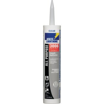 White Lightning W12001010 Adhesive Caulk, Clear, 5 to 7 days Curing, 40 deg F, 10 fl-oz, Cartridge