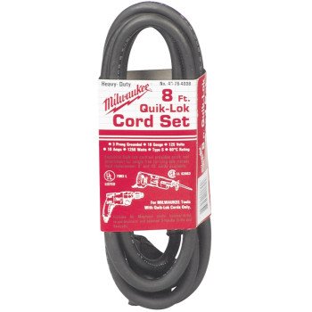 Milwaukee QUIK-LOK 48-76-4008 Extension Cord, 18 AWG Cable, 8 ft L, 10 A, 125 V