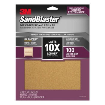 3M 20100-G-4 Sandpaper Sheet, 11 in L, 9 in W, 100 Grit, Aluminum Oxide Abrasive, Ceramic Backing