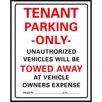 Hy-Ko 701 Parking Sign, Rectangular, Black/Red Legend, White Background, Plastic, 15 in W x 19 in H Dimensions