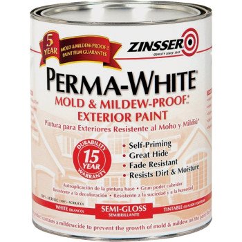 ZINSSER 03134 Exterior House Paint, Semi-Gloss, White, 1 qt Can