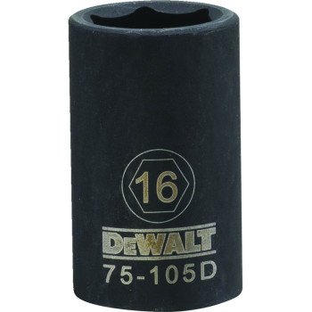 DEWALT DWMT75105OSP Deep Impact Socket, 16 mm Socket, 1/2 in Drive, 6-Point, Steel, Black Oxide