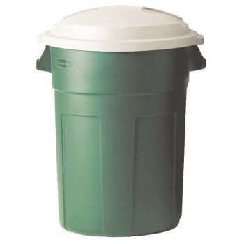 Rubbermaid FG289487EGRN Round Trash Can, 32 gal Capacity, Plastic, Evergreen, Snap-Lock Lid Closure