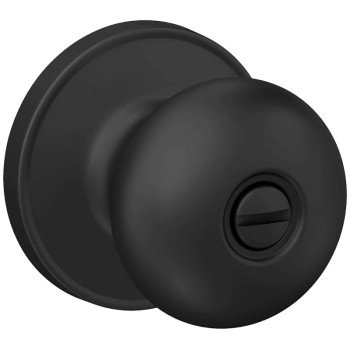 Schlage J Series J40 STR 622 Privacy Lockset, Round Design, Knob Handle, Matte Black, Metal, Interior Locking