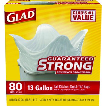 GLAD 60034 Tall Kitchen Trash Bag, 13 gal Capacity, LLDPE, White